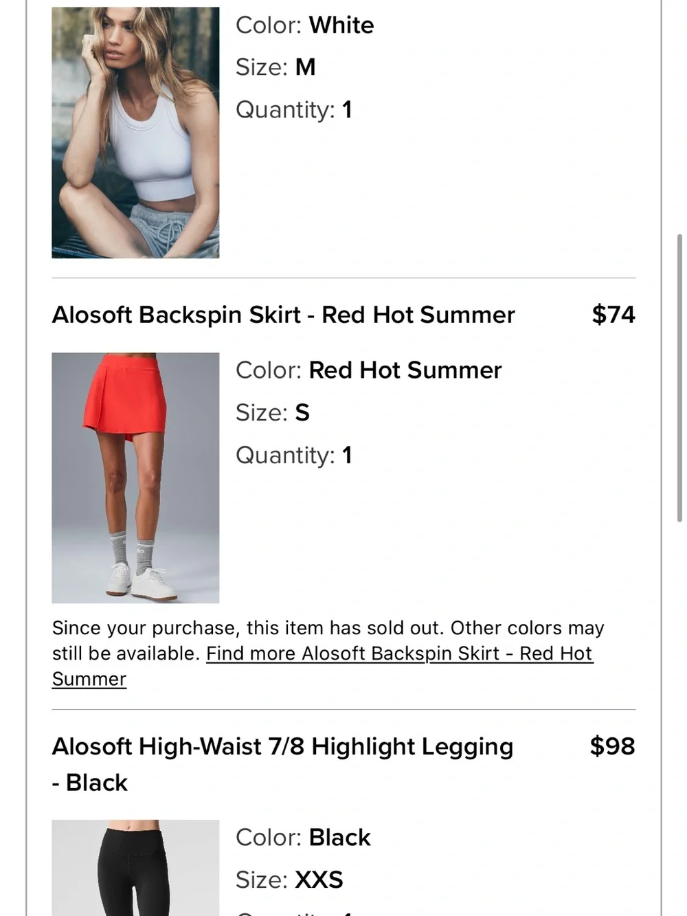 ALO soft backspin skirt red hot summer size-S